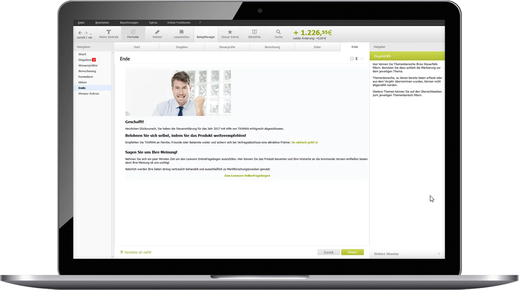 Vorschau der Schlussseite der Eingaben